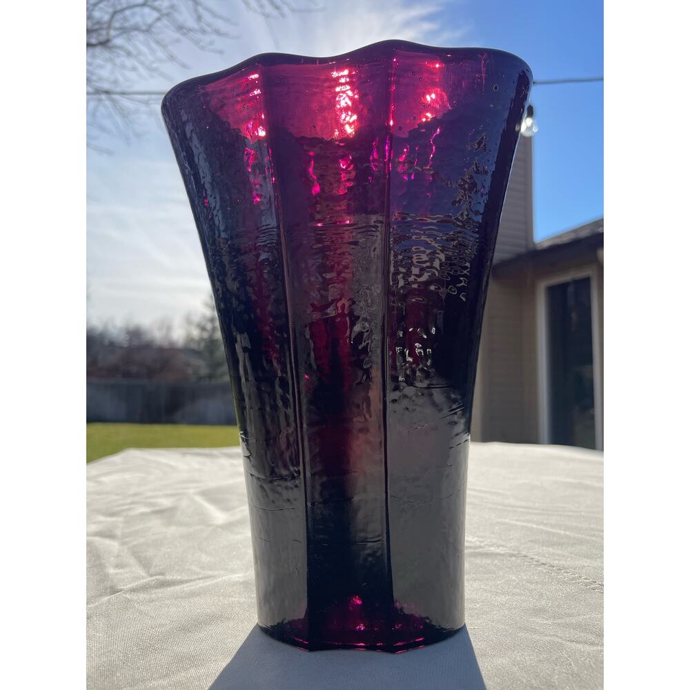 Fire & Light Recycled Art Glass Aurora Vase Signed Rare - Plum